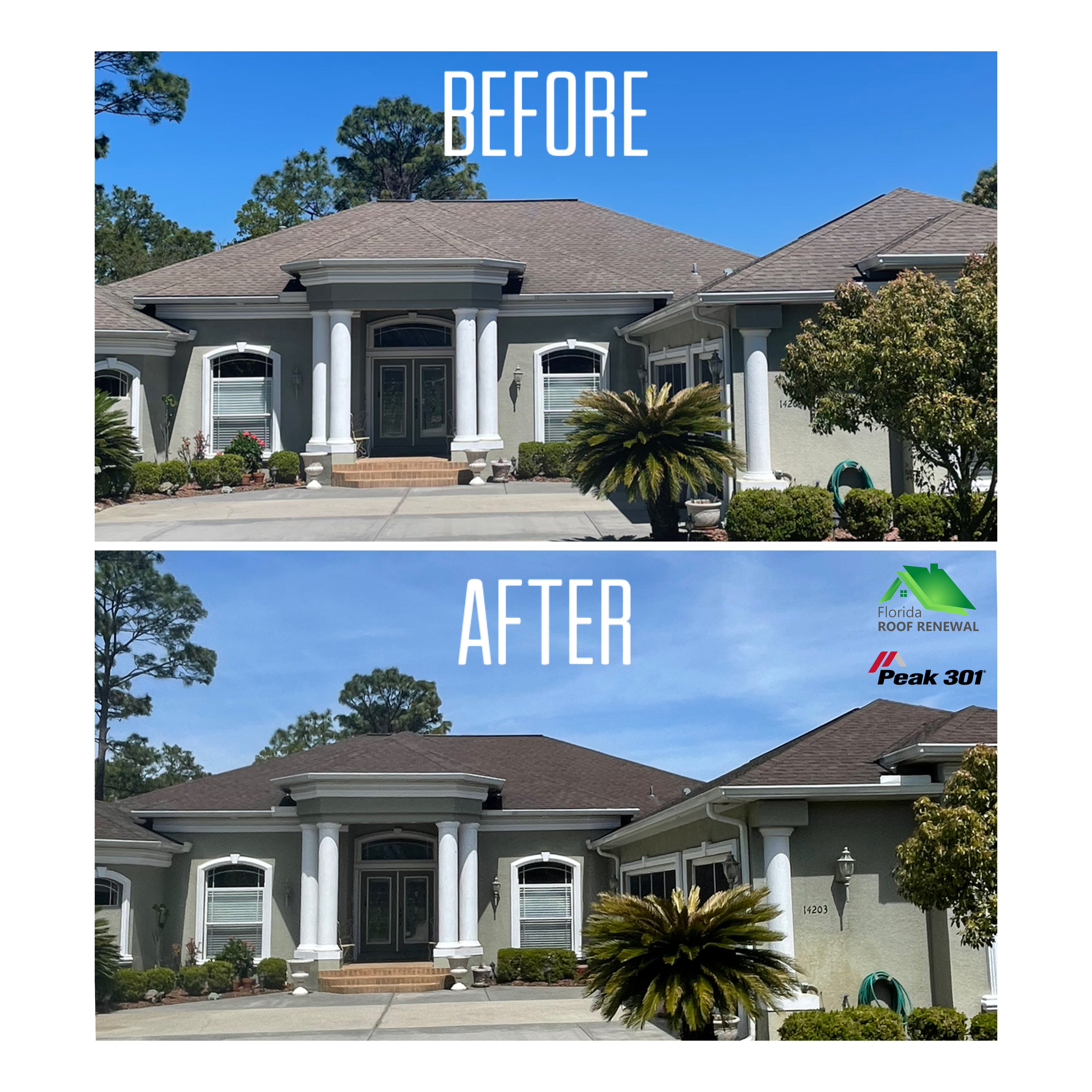 Close-up before and after of shingle rejuvenation