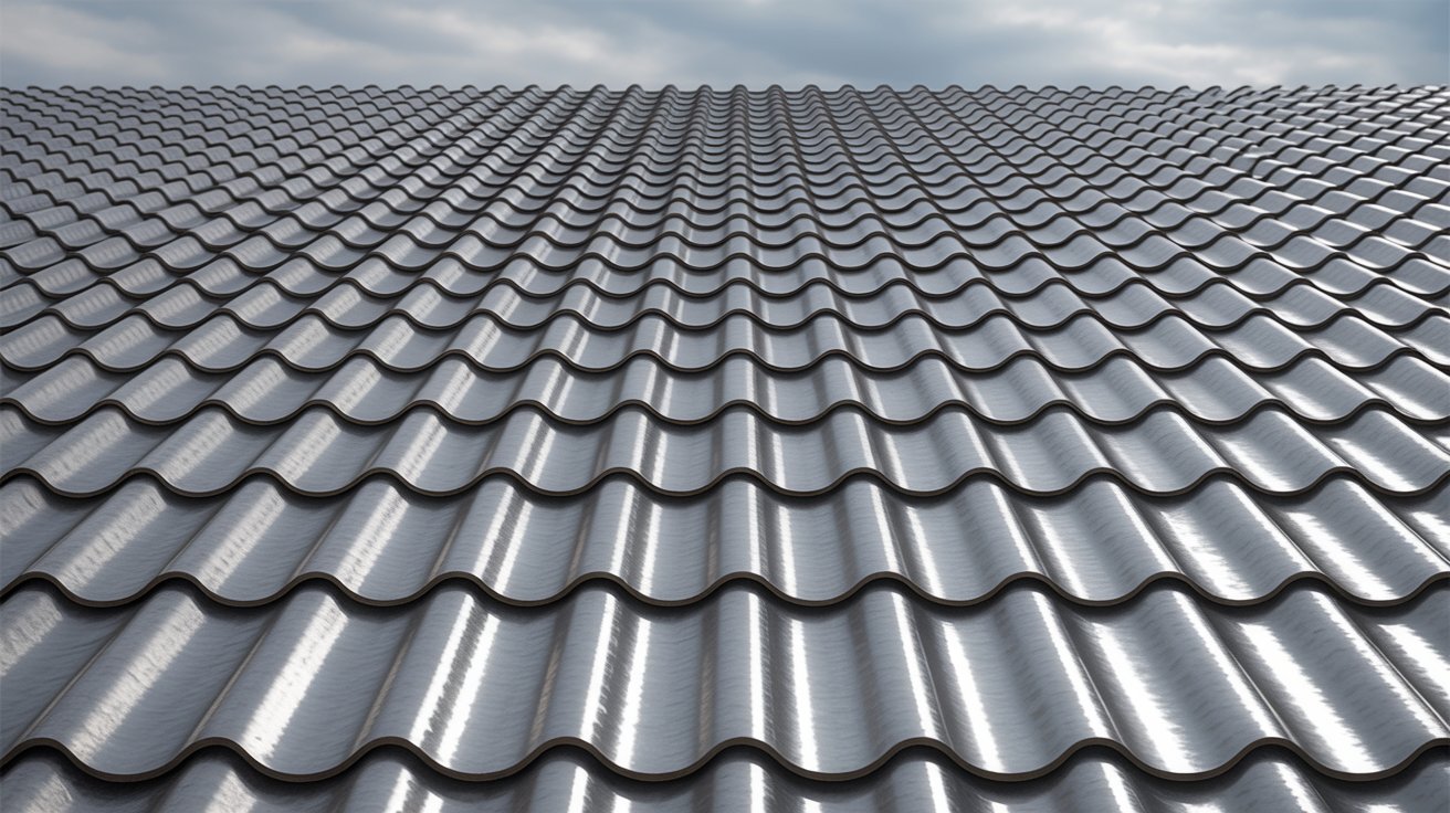 Corrugated metal roof panel texture close-up