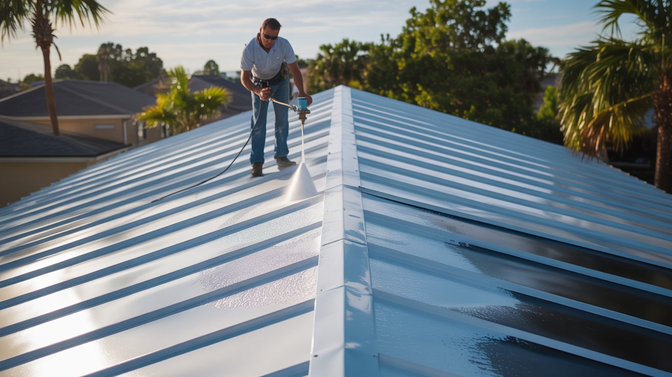 Aerial view of acrylic coating application