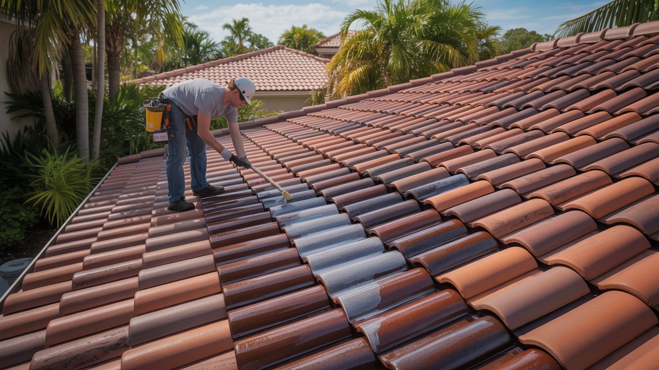 Close-up of weathered Florida roof tile showing why sealing is needed