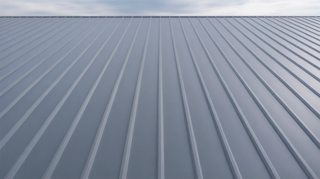 Standing seam metal roof texture close-up
